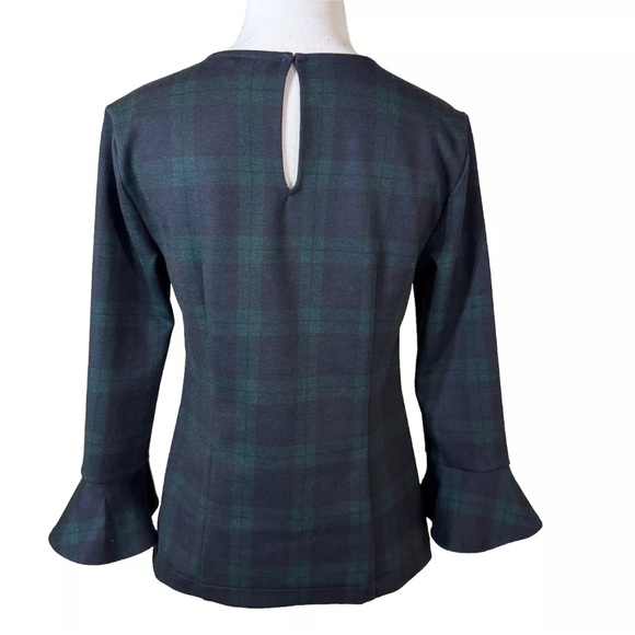 Ann Taylor Tartan Plaid Holiday Top Bell Sleeves Womens XS - Picture 4 of 6